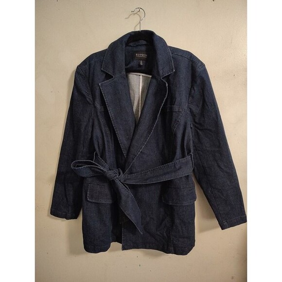 Eloquii Women’s Size 16 Denim Belted Jacket Blazer - Picture 1 of 5